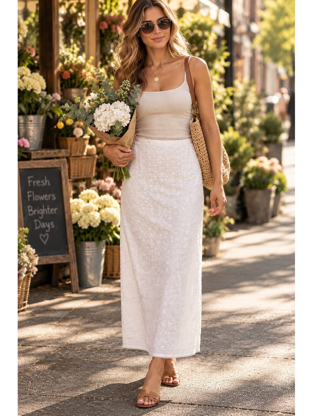 Altar’d State White Eyelet Cotton Midi Skirt Size S Boho Cottagecore